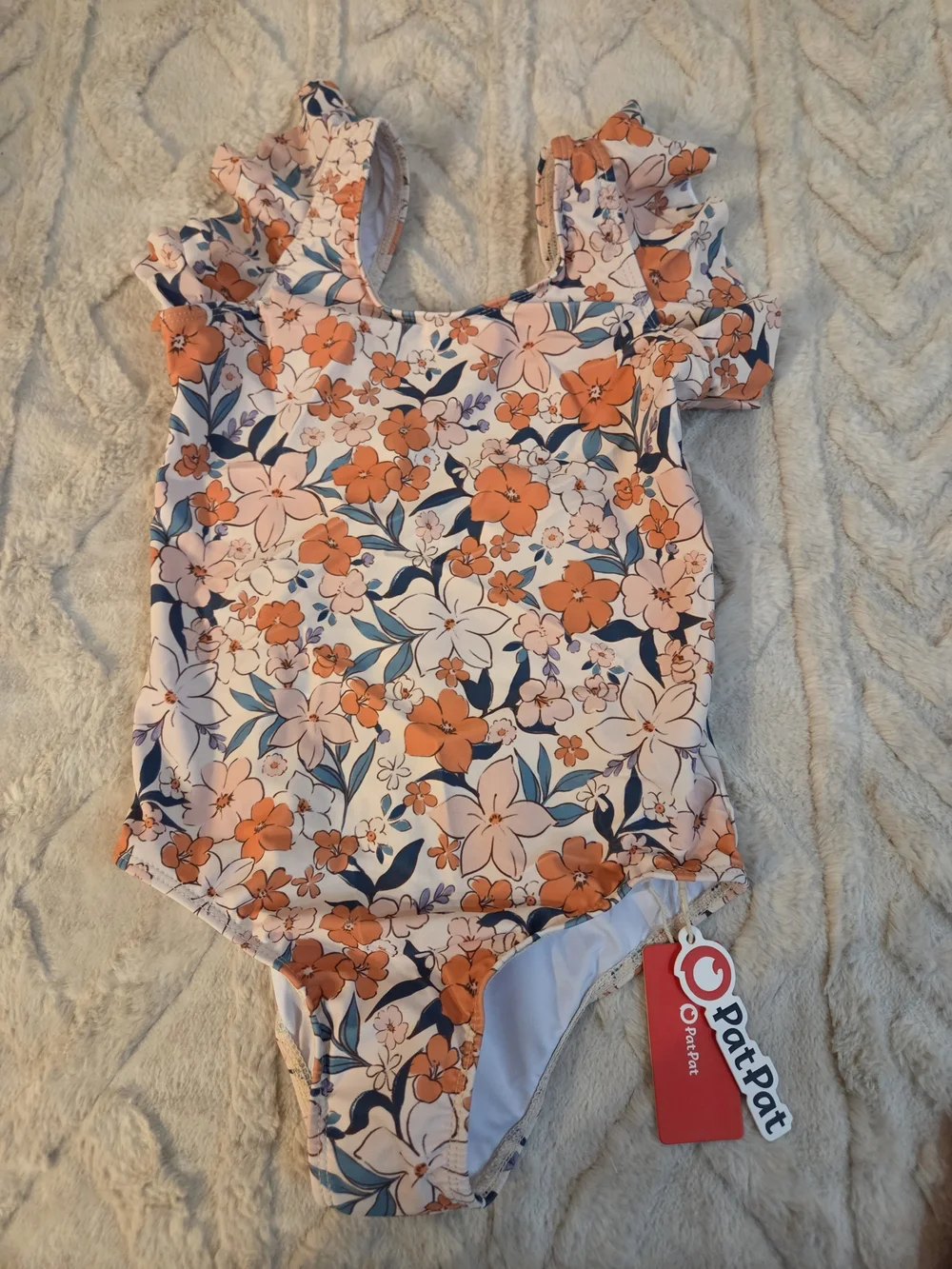 Girls Floral‎ One-Piece Swimsuit in Orange Ditsy Print Size 6 Girls Swimwear